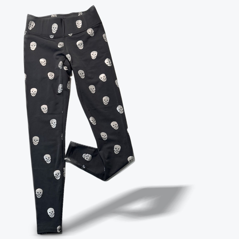 Terez Yoga Pants Womens XS Silver Glitter Skull Printed Legging Pants Activewear